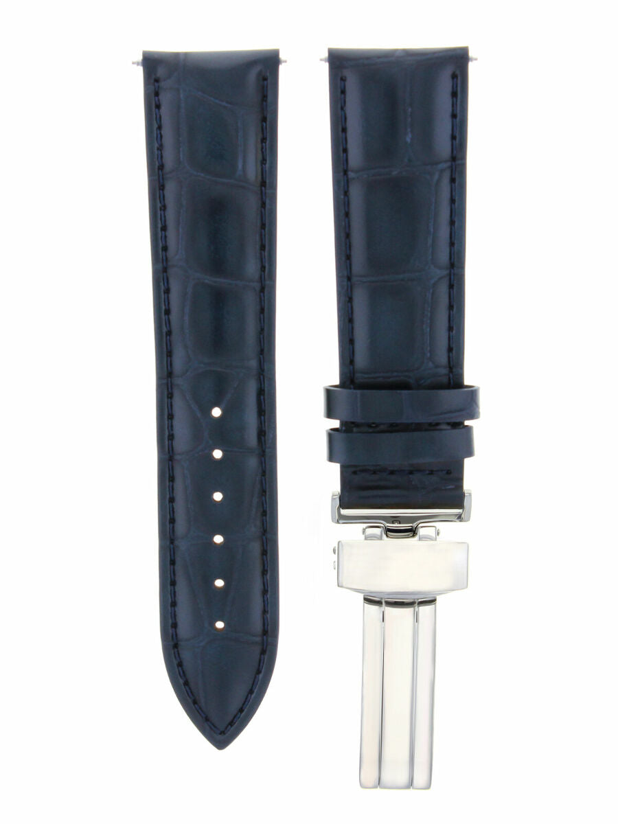 22MM LEATHER WATCH STRAP BAND DEPLOYMENT CLASP IWC PILOT PORTUGUESE DARK BLUE