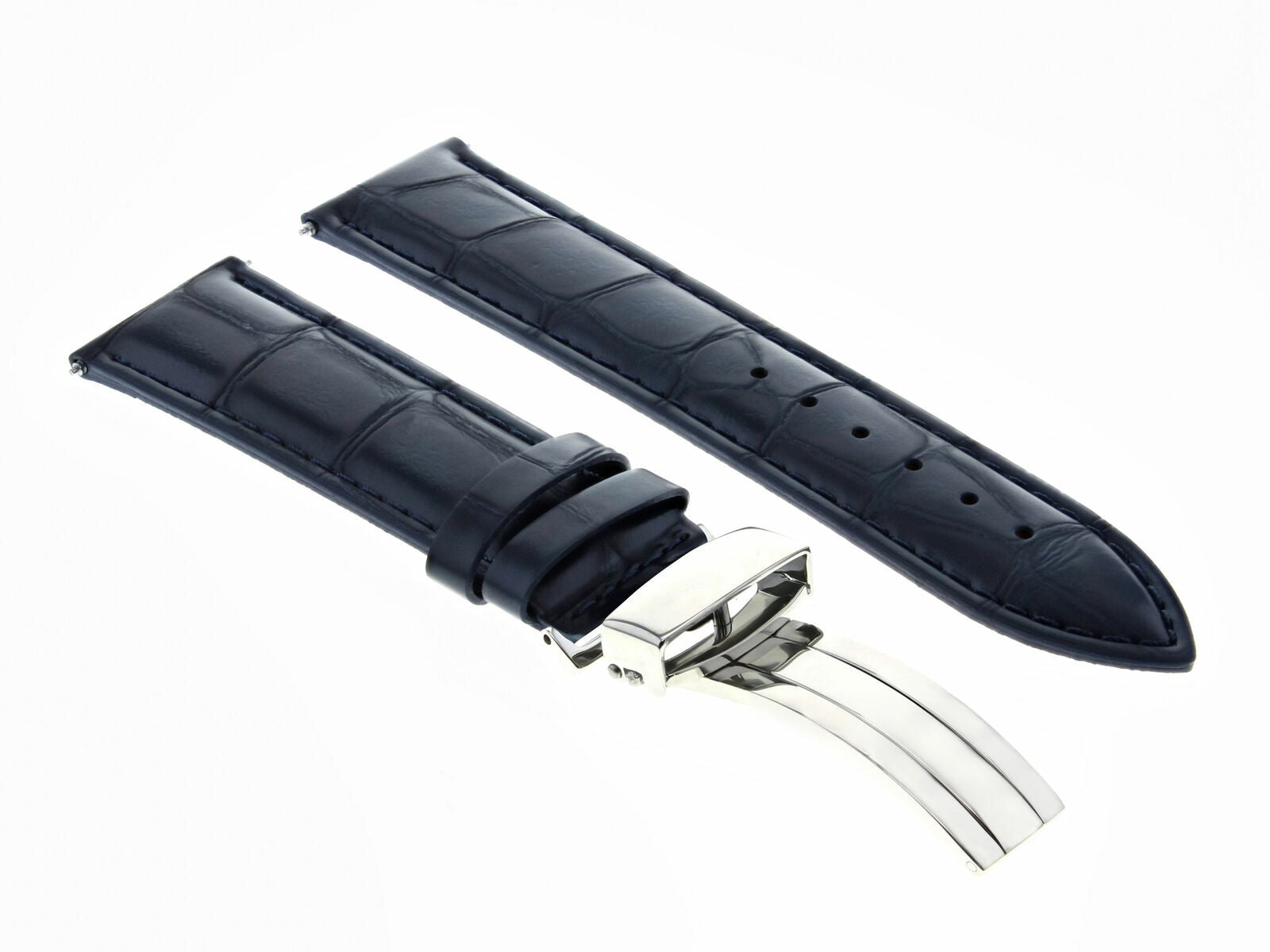 22MM LEATHER WATCH STRAP BAND DEPLOYMENT CLASP IWC PILOT PORTUGUESE DARK BLUE