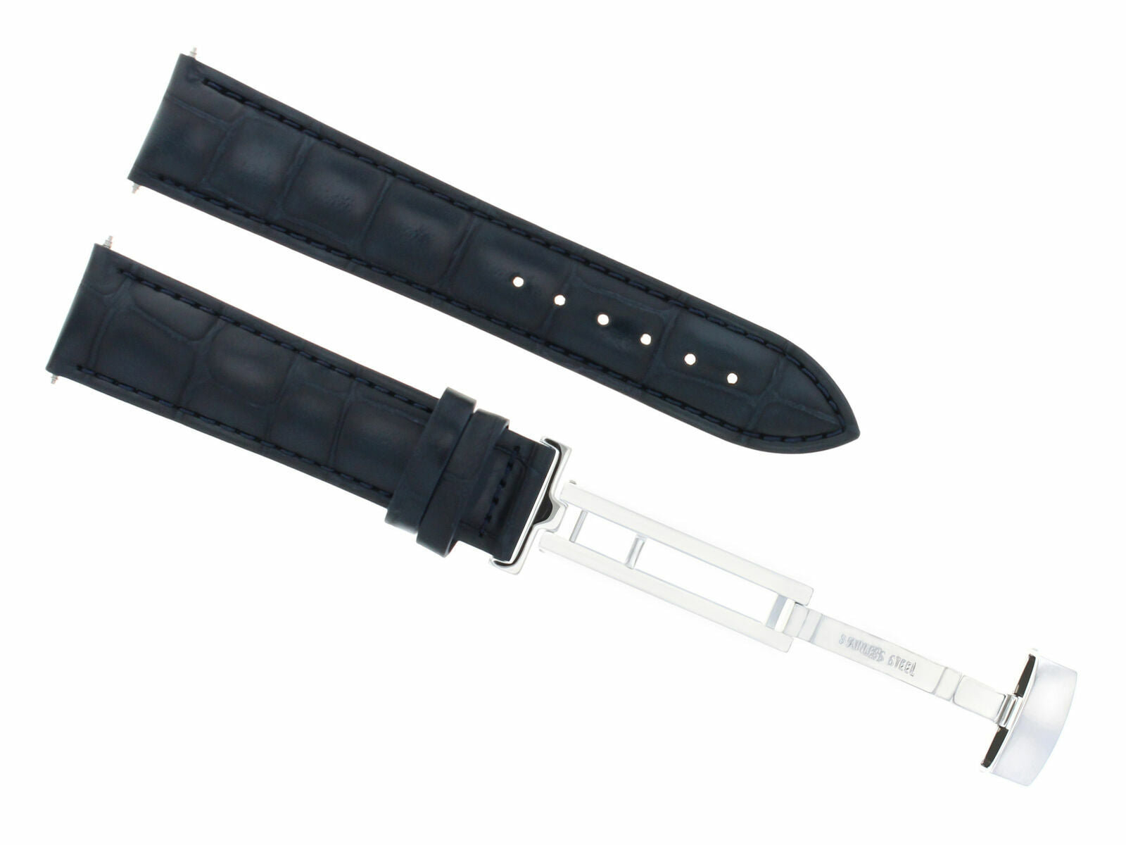 22MM LEATHER WATCH STRAP BAND DEPLOYMENT CLASP IWC PILOT PORTUGUESE DARK BLUE