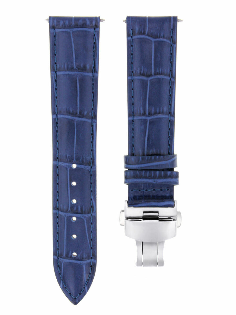 18MM LEATHER STRAP WATCH BAND DEPLOYMENT CLASP FOR MOVADO WATCH BLUE