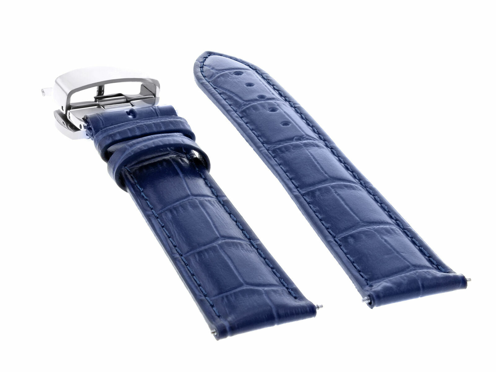 18MM LEATHER STRAP WATCH BAND DEPLOYMENT CLASP FOR MOVADO WATCH BLUE