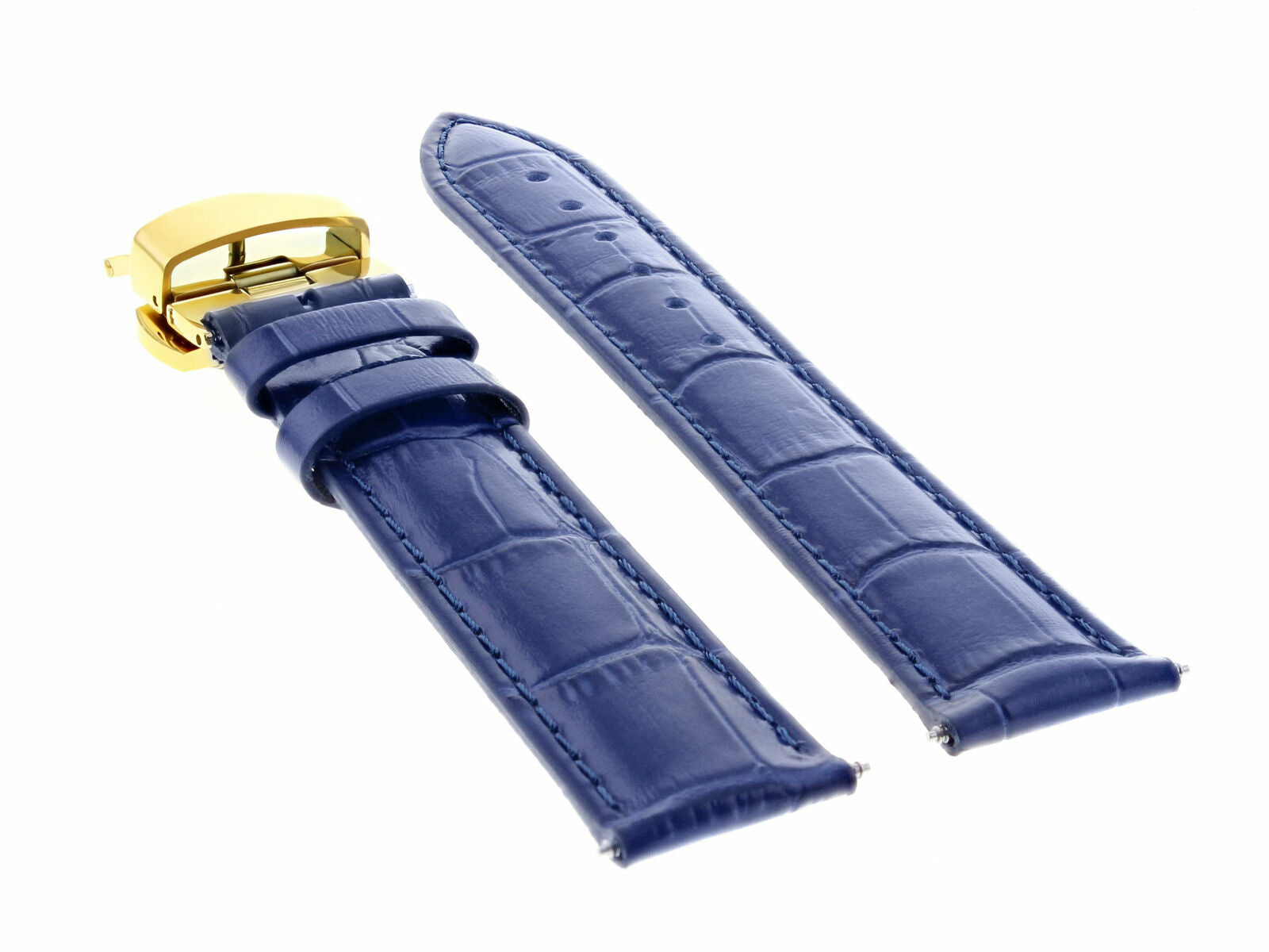 19MM LEATHER STRAP BAND FOR MOVADO MUSEUM WATCH DEPLOYMENT CLASP BLUE GOLD