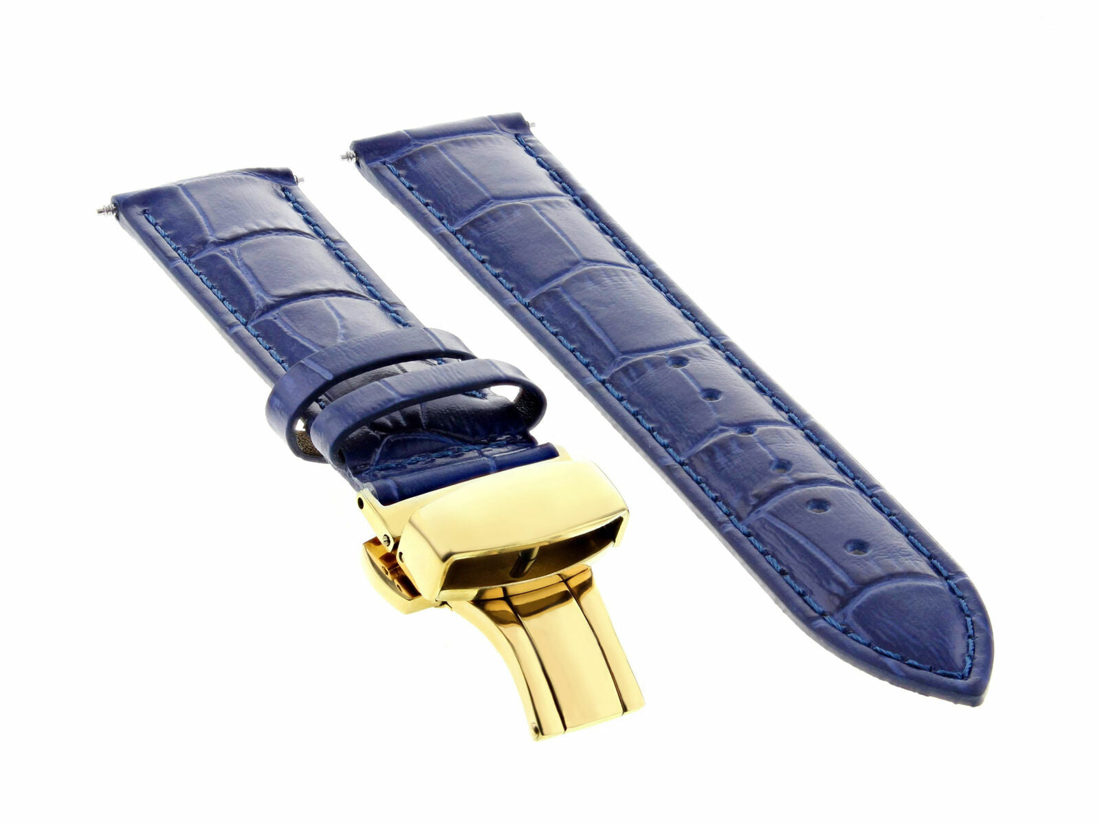 20MM LEATHER WATCH BNAD STRAP FOR MOVADO WATCH DEPLOYMENT CLASP BUCKLE BLUE GOLD