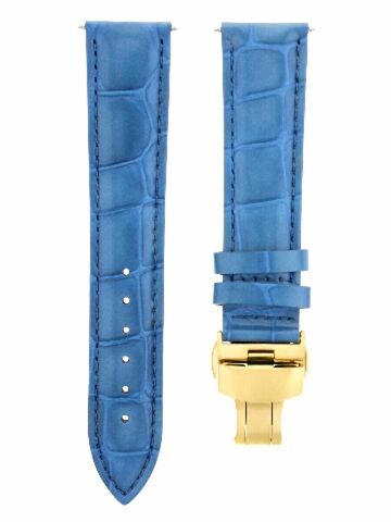 18MM LEATHER STRAP WATCH BAND FOR MONTBLANC DEPLOYMENT BUCKLE LIGHT BLUE GOLD