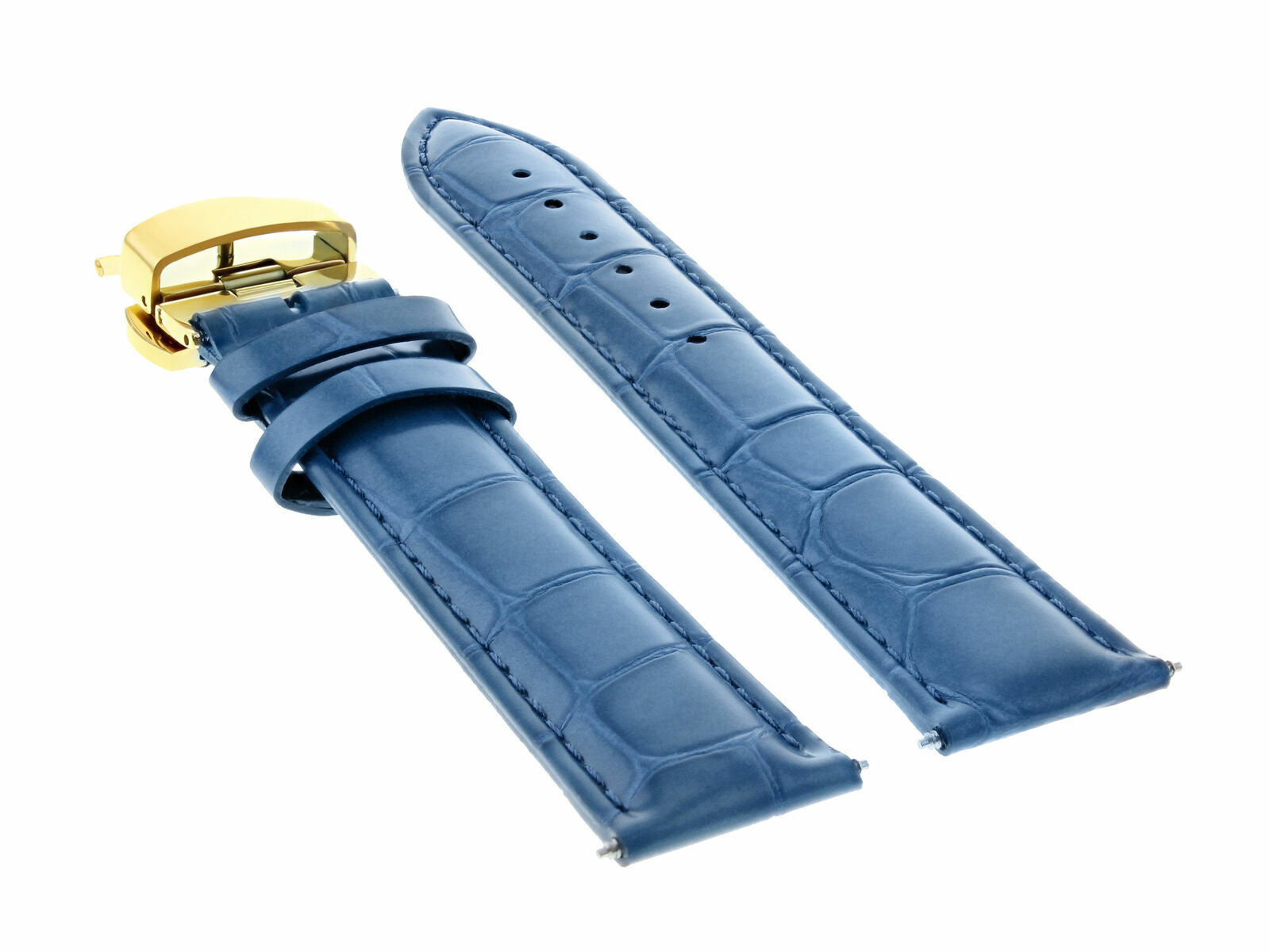 18MM LEATHER STRAP WATCH BAND FOR MONTBLANC DEPLOYMENT BUCKLE LIGHT BLUE GOLD