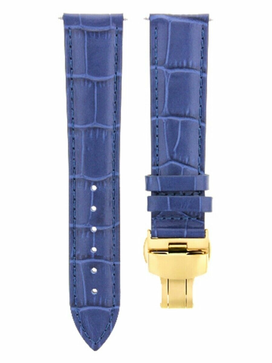 20MM LEATHER STRAP BAND FOR ROLEX DATEJUST SUBMARINER BUCKLE CLASP BLUE GOLD