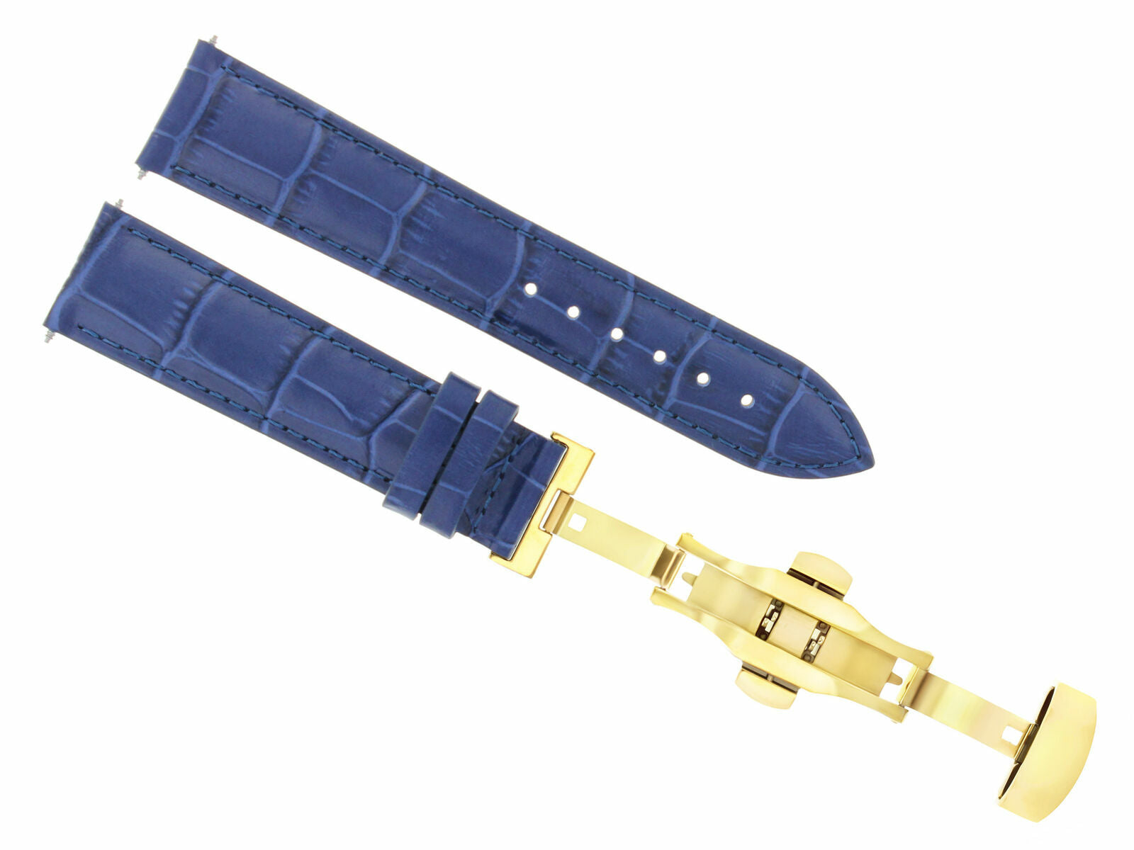 22MM LEATHER STRAP BAND FOR IWC PILOT PORTUGESE TOP GUN DEPLOY CLASP BLUE GOLD