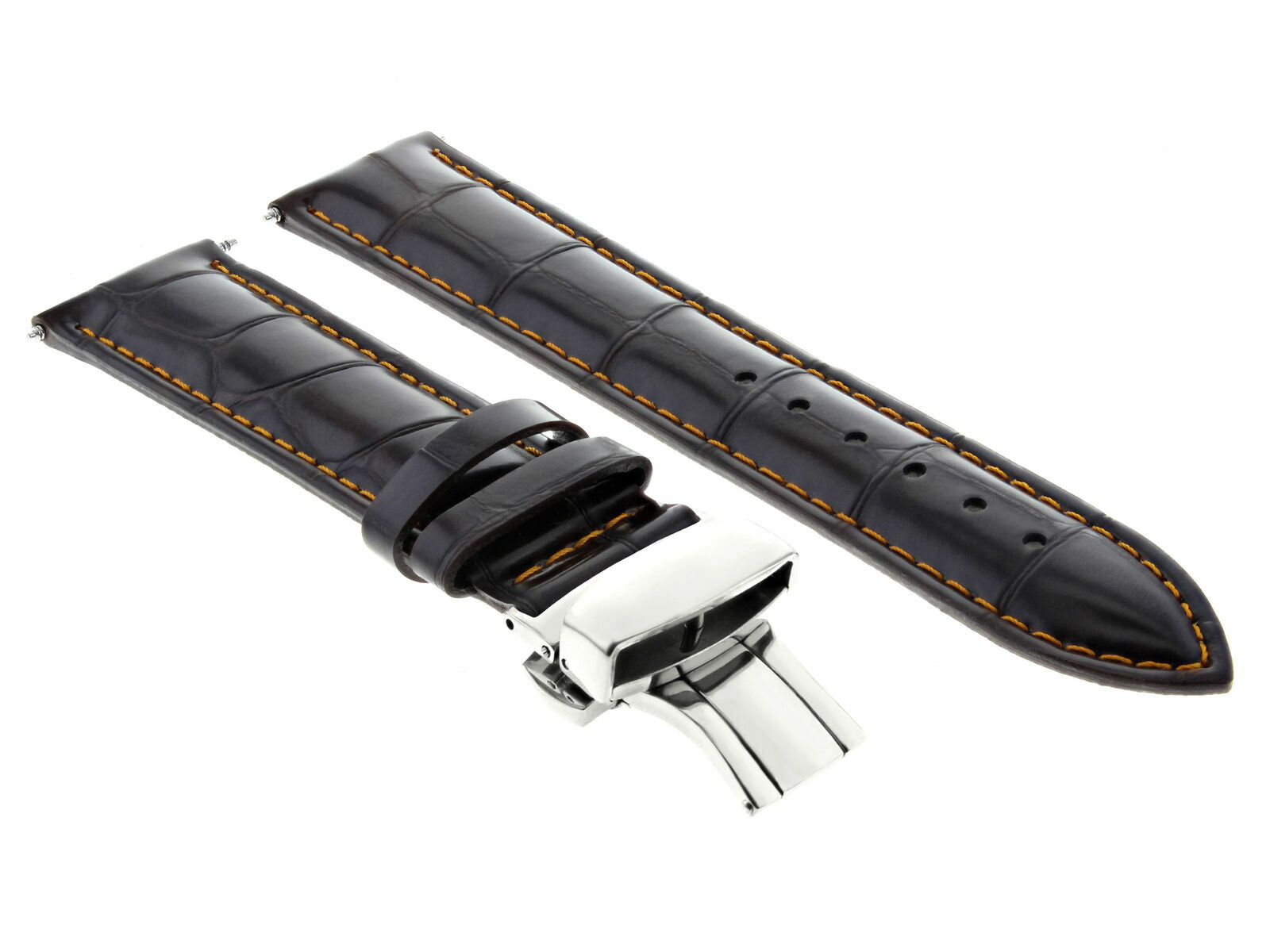 19MM LEATHER WATCH STRAP BAND DEPLOY CLASP FOR MOVADO D/BROWN ORANGE STTICH