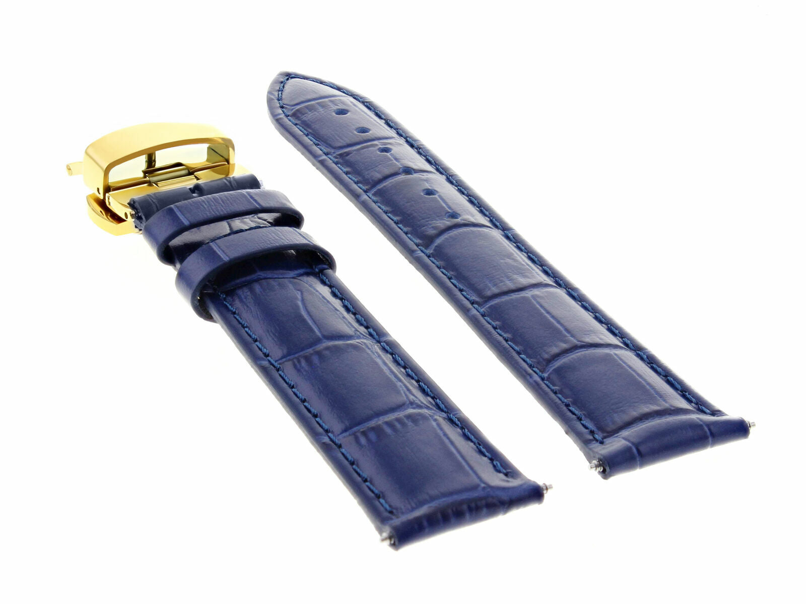 20MM LEATHER WATCH BAND STRAP DEPLOYMENT CLASP FOR FOSSIL WATCH BLUE GOLD