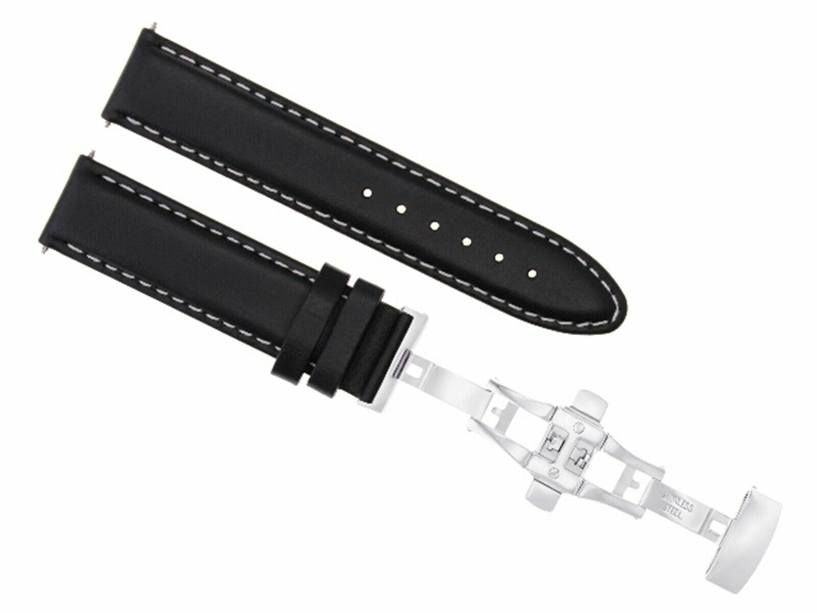 22MM GENUINE SMOOTH  LEATHER WATCH BAND STRAP DEPLOYMENT CLASP FOR IWC BLACK WS