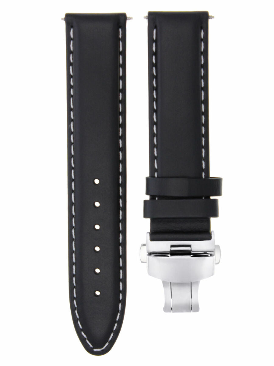 22MM GENUINE SMOOTH  LEATHER WATCH BAND STRAP DEPLOYMENT CLASP FOR IWC BLACK WS