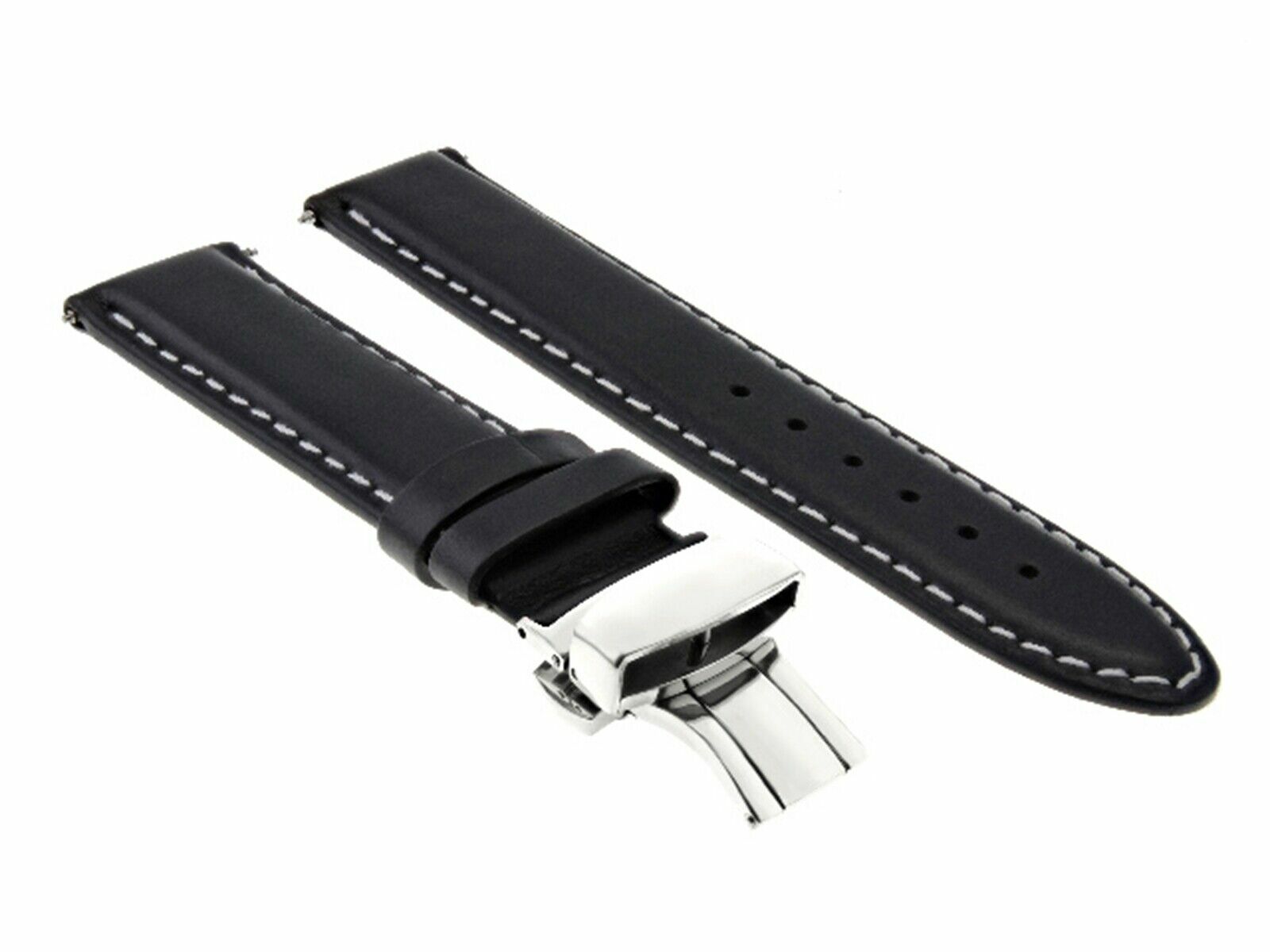 22MM GENUINE SMOOTH  LEATHER WATCH BAND STRAP DEPLOYMENT CLASP FOR IWC BLACK WS