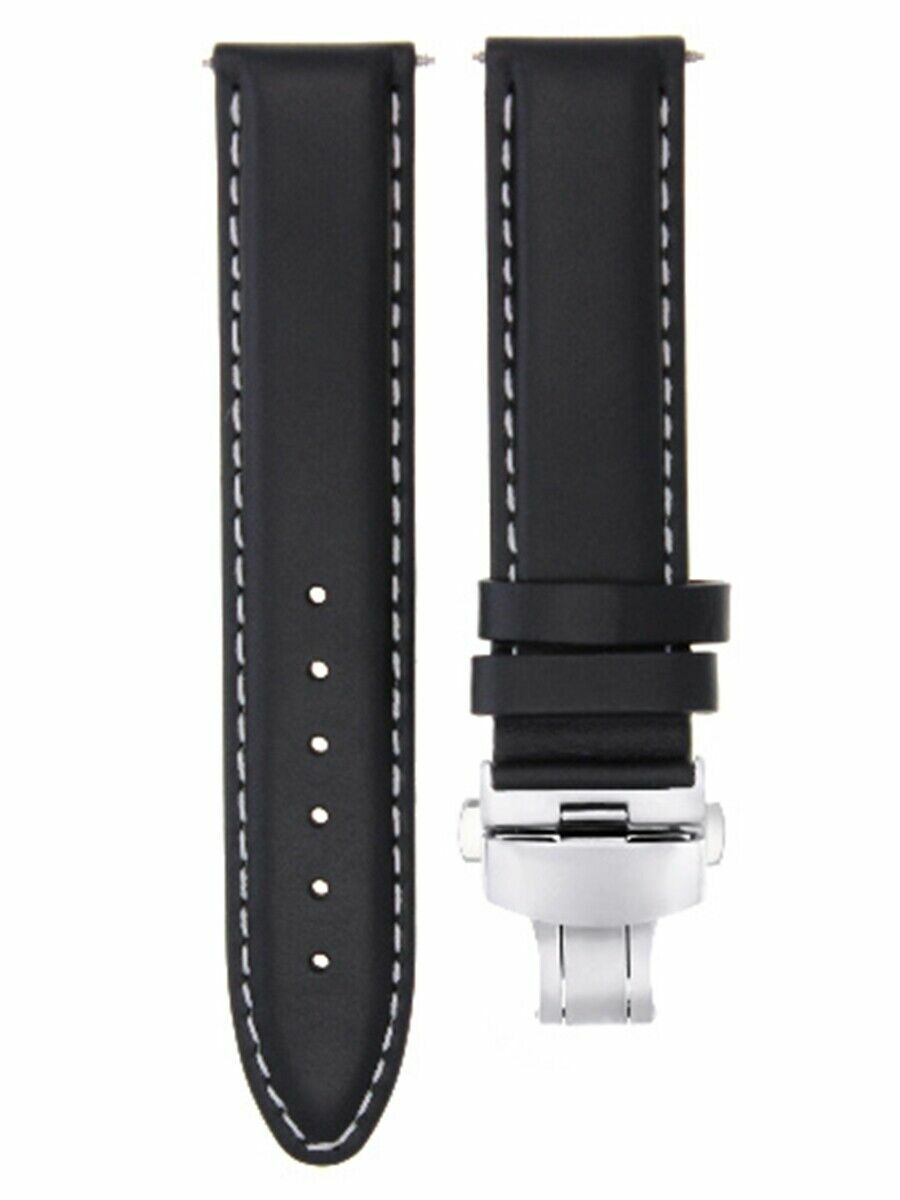 20MM SMOOTH LEATHER WATCH BAND STRAP BRACELET DEPLOYMENT CLASP FOR IWC BLACK WS