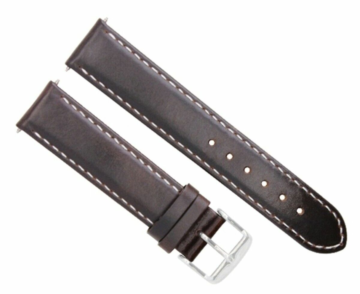 22MM GENUINE SMOOTH LEATHER WATCH STRAP BAND FOR IWC WATCH DARK BROWN WHITE STIT