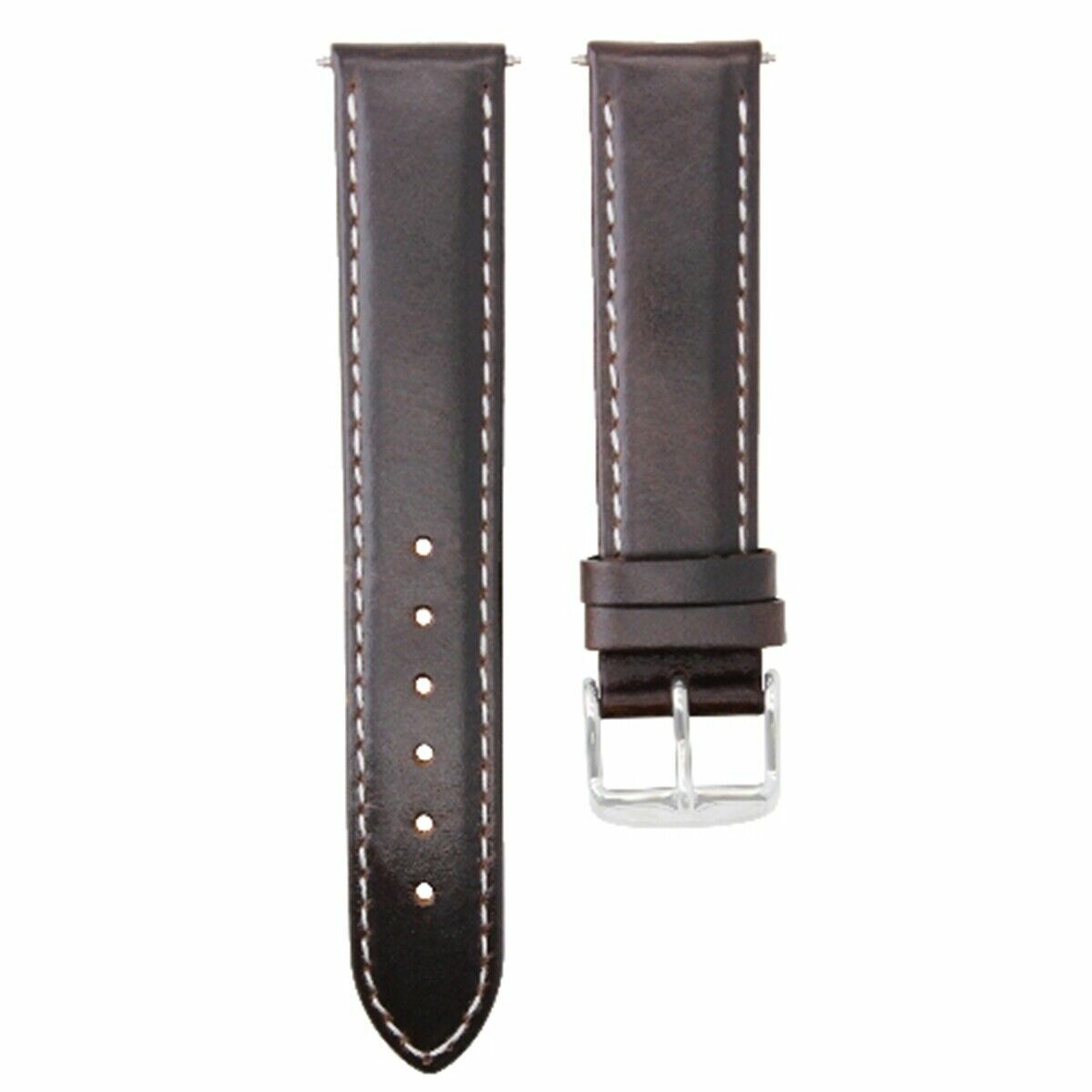 22MM GENUINE SMOOTH LEATHER WATCH STRAP BAND FOR IWC WATCH DARK BROWN WHITE STIT