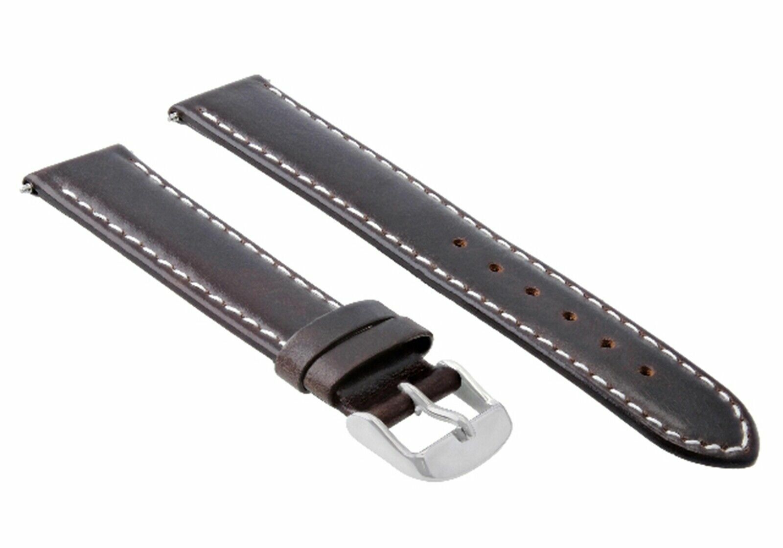 22MM GENUINE SMOOTH LEATHER WATCH STRAP BAND FOR IWC WATCH DARK BROWN WHITE STIT