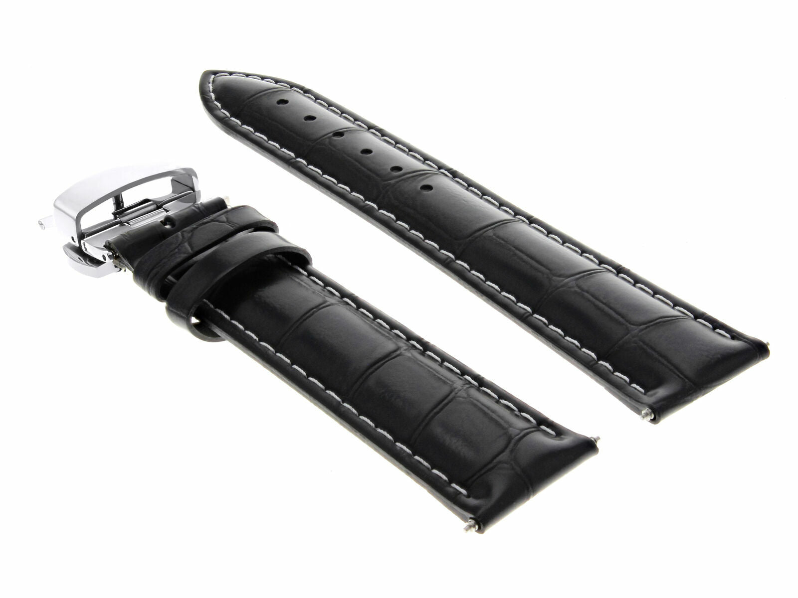 18MM LEATHER BAND WATCH STRAP FOR MOVADO WATCH DEPLOYMENT CLASP BLACK WHITE STIT