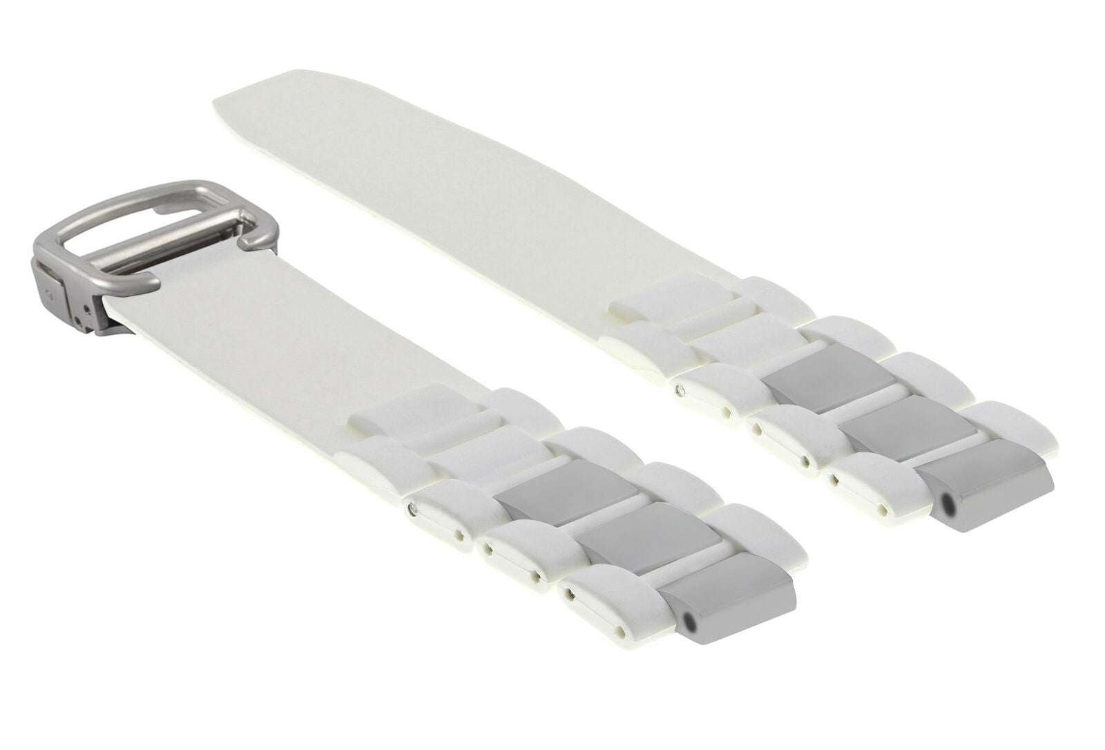 RUBBER + STEEL BAND FIT CARTIER 21 AUTOSCAPH CHRONOSCAPH WATCH WHITE STEEL CLASP