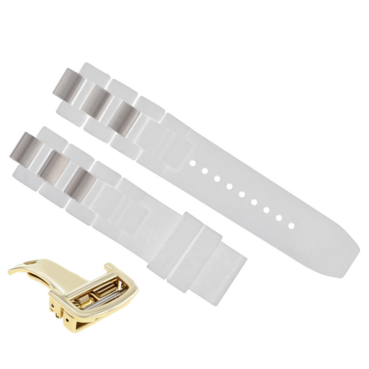 RUBBER + STEEL BAND FIT CARTIER 21 AUTOSCAPH CHRONOSCAPH WATCH WHITE GOLD CLASP