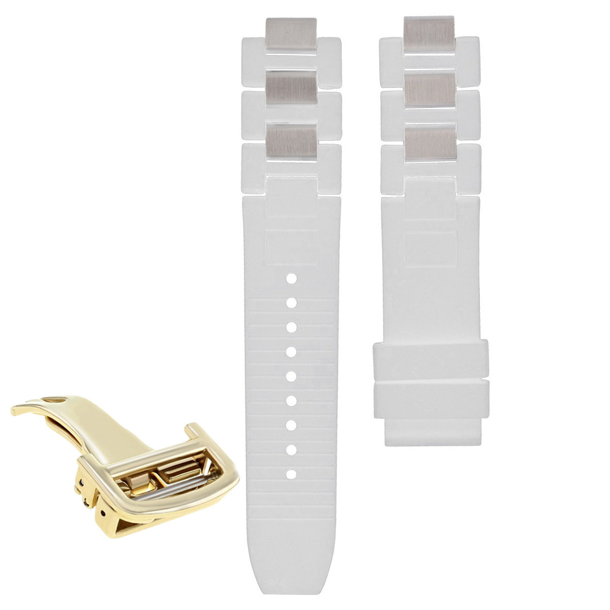 RUBBER + STEEL BAND FIT CARTIER 21 AUTOSCAPH CHRONOSCAPH WATCH WHITE GOLD CLASP