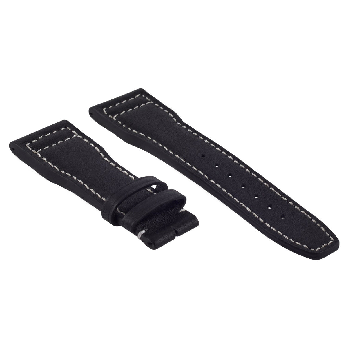 20MM CALF LEATHER WATCH STRAP BAND FOR IWC PILOT PORTUGUES BLACK  WHITE STITCH