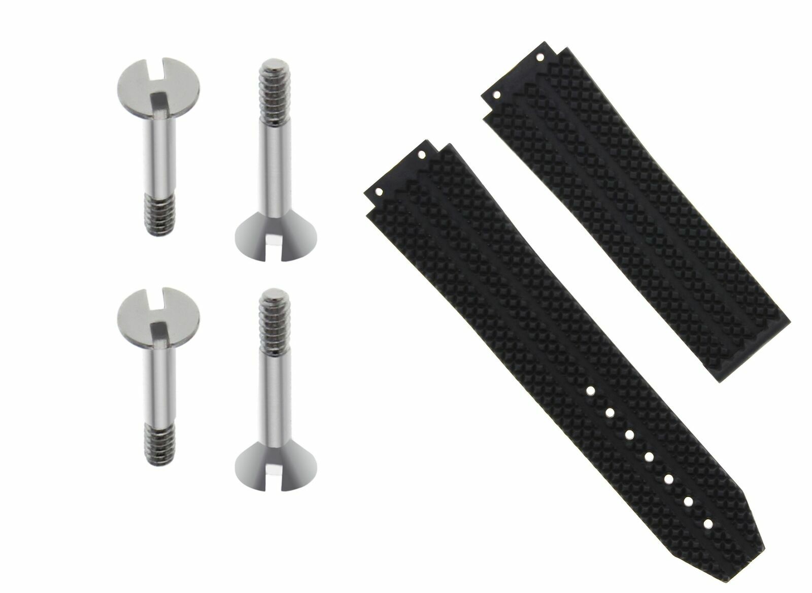 24MM RUBBER BAND STRAP CLASP FOR HUBLOT H BIG BANG 44-44.5MM + 4 SCREW BLACK