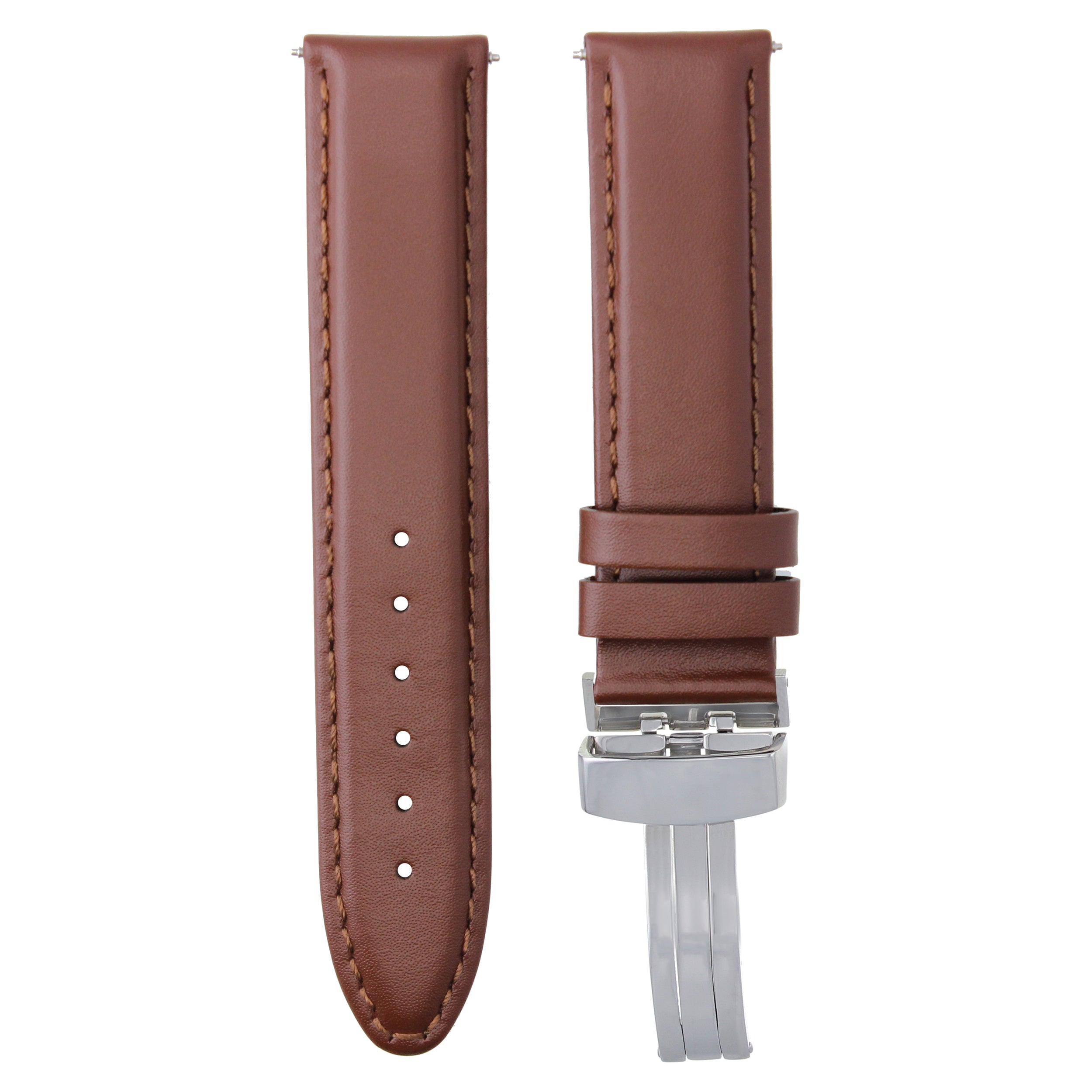 18MM SMOOTH LEATHER BAND STRAP DEPLOYMENT CLASP BRACELET FOR MONTBLANC L/BROWN