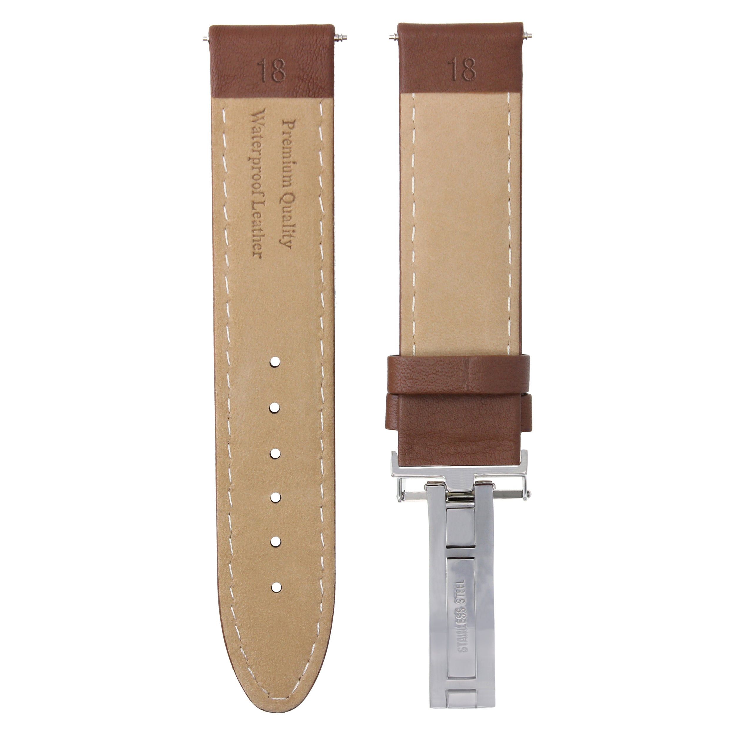 18MM LEATHER DEPLOYMENT BAND SMOOTH STRAP DEPLOY CLASP FOR INVICTA TAN L/BROWN