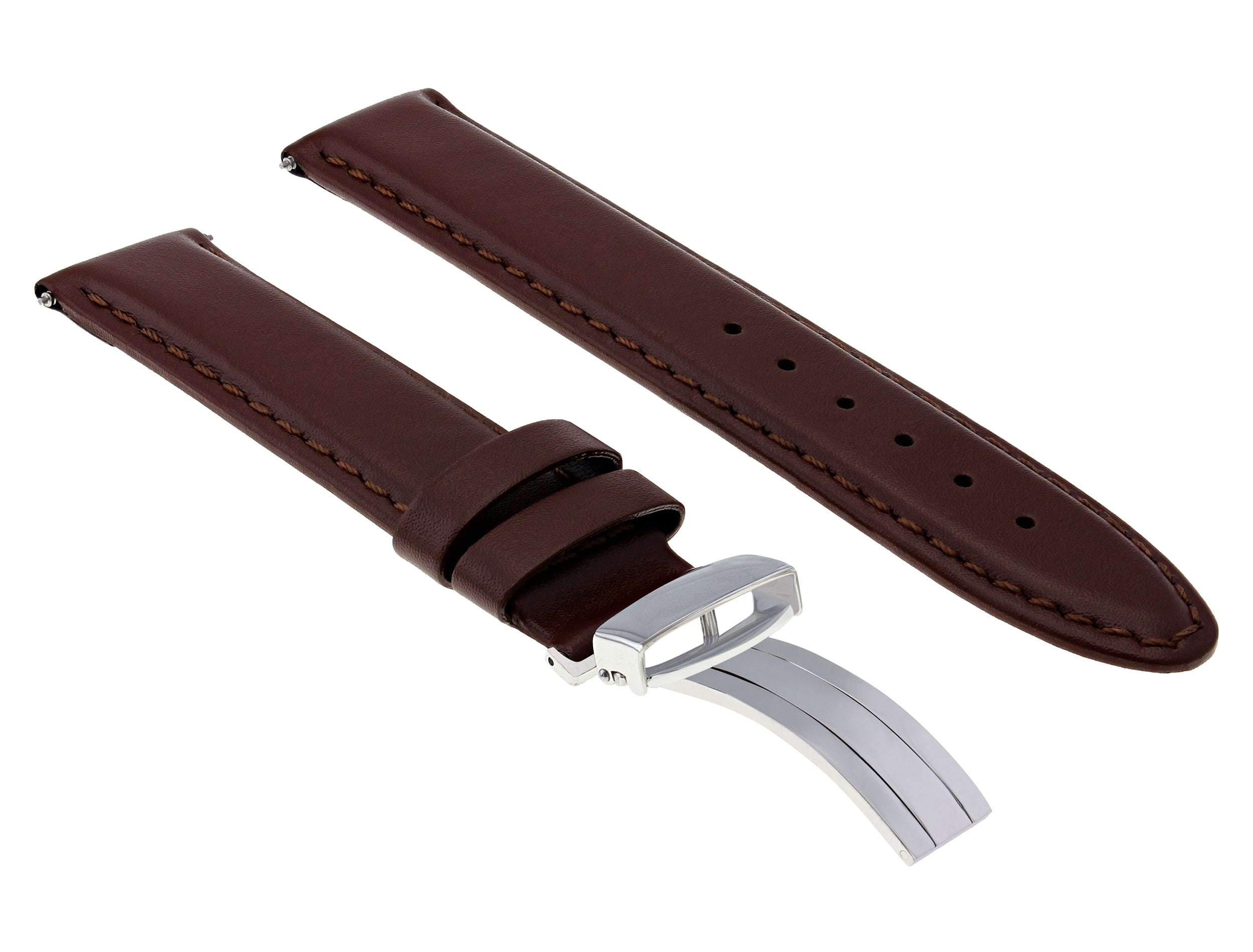 18MM SMOOTH LEATHER BAND STRAP DEPLOYMENT CLASP BRACELET FOR MONTBLANC L/BROWN