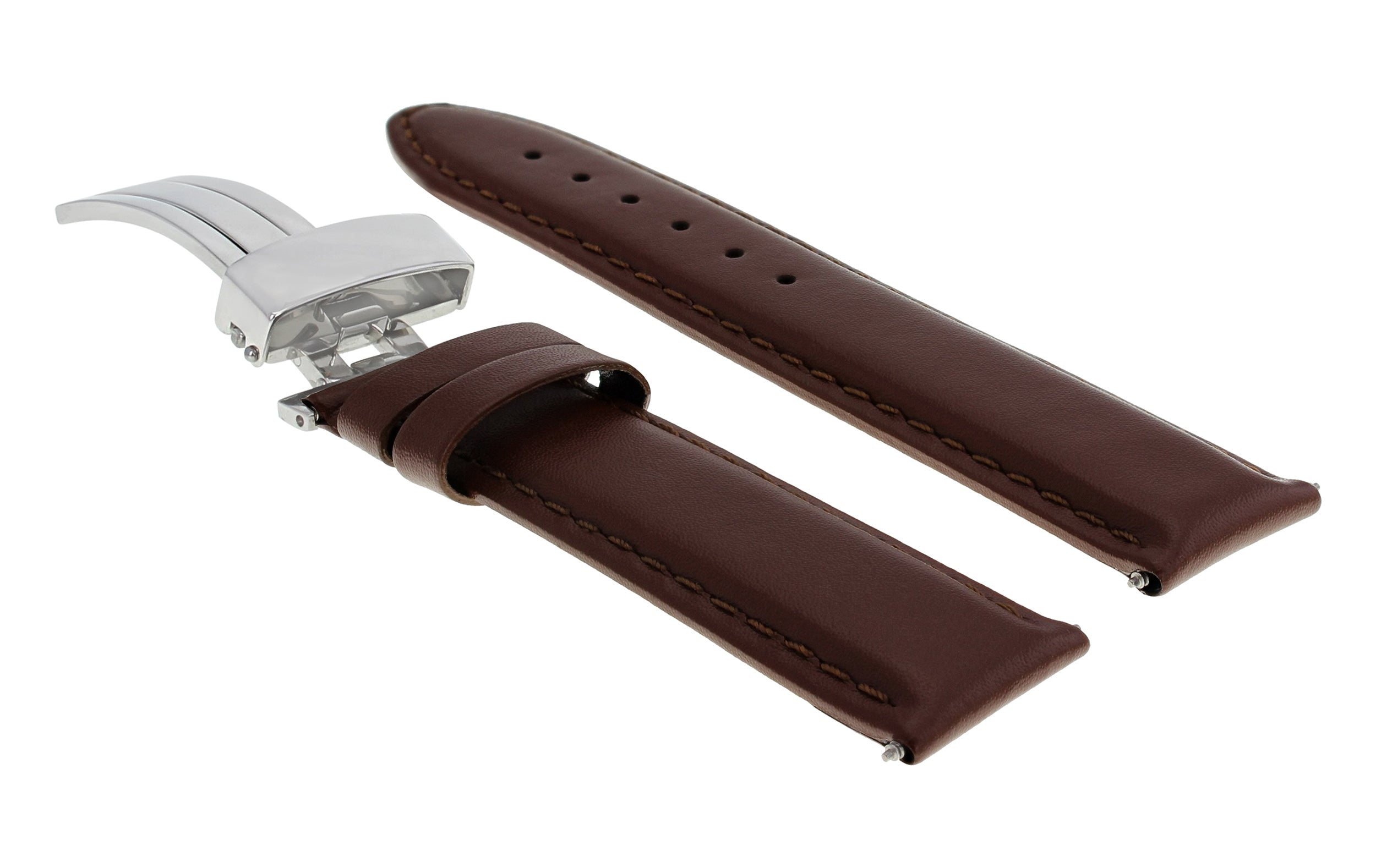 18MM SMOOTH LEATHER BAND STRAP DEPLOYMENT CLASP BRACELET FOR MONTBLANC L/BROWN