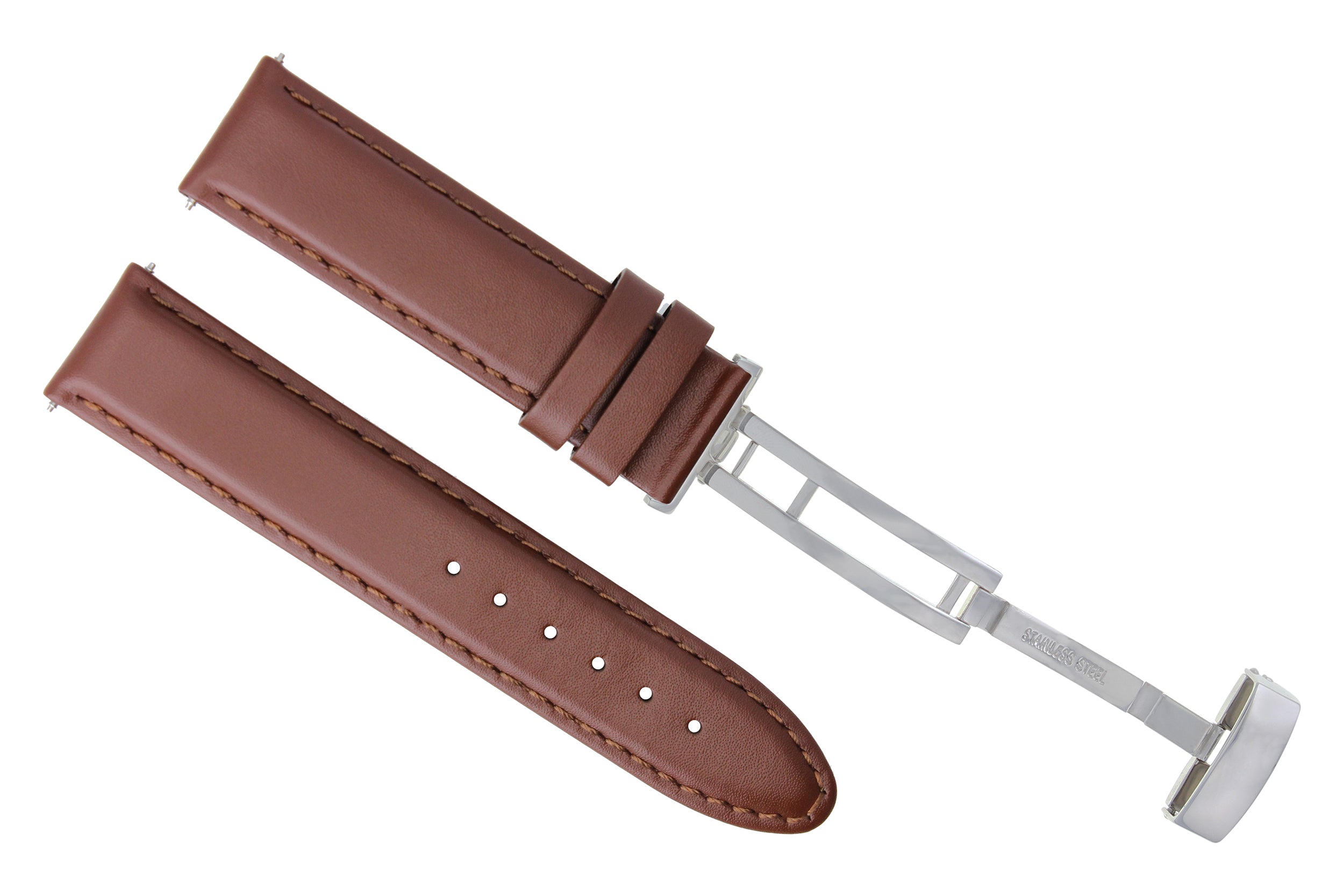 18MM SMOOTH LEATHER WATCH STRAP BAND DEPLOY CLASP FOR LONGINES WATCH TAN L/BROWN