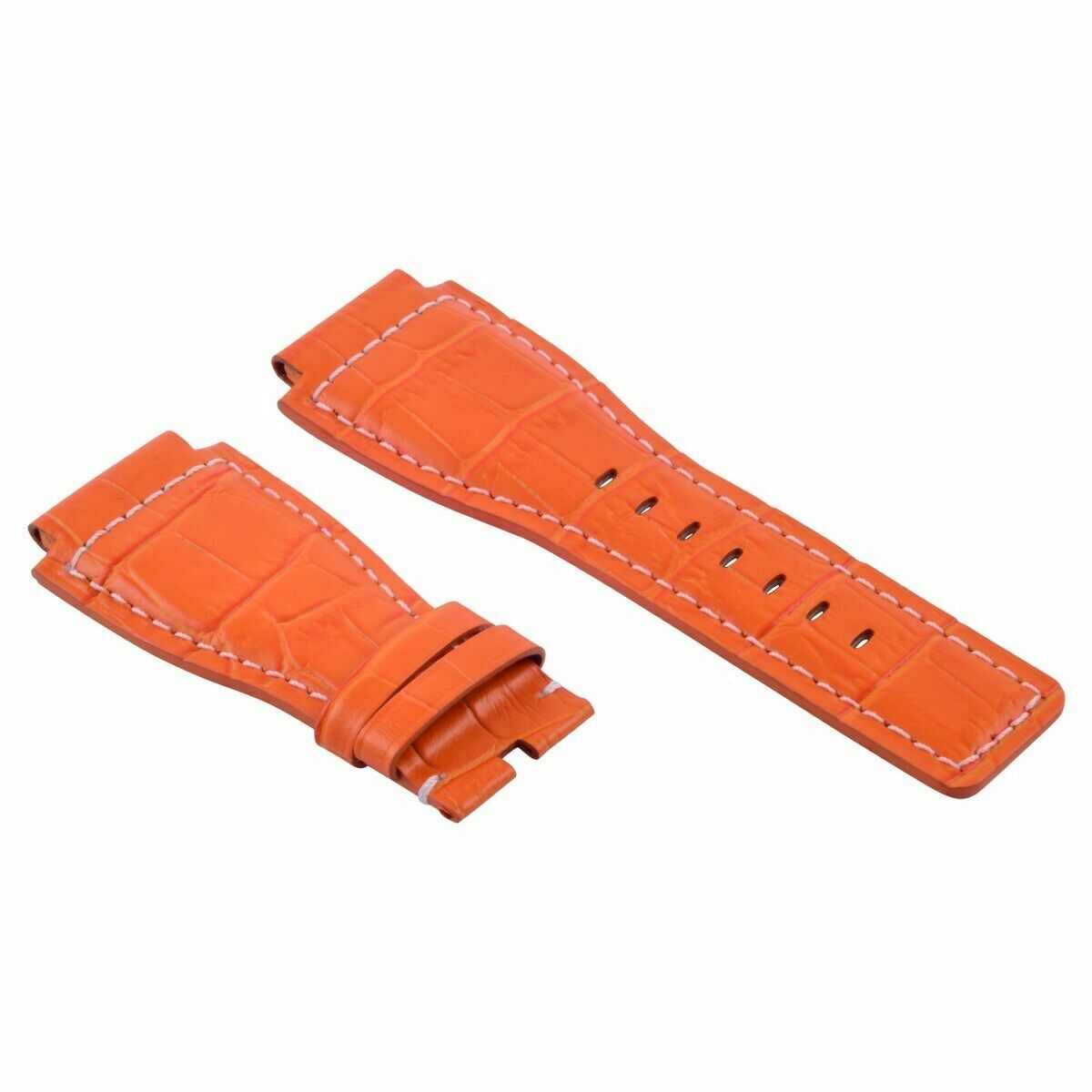 24MM LEATHER WATCH BAND STRAP FOR BELL & ROSS BR-01-03 ORANGE WHITE STITCH TQ