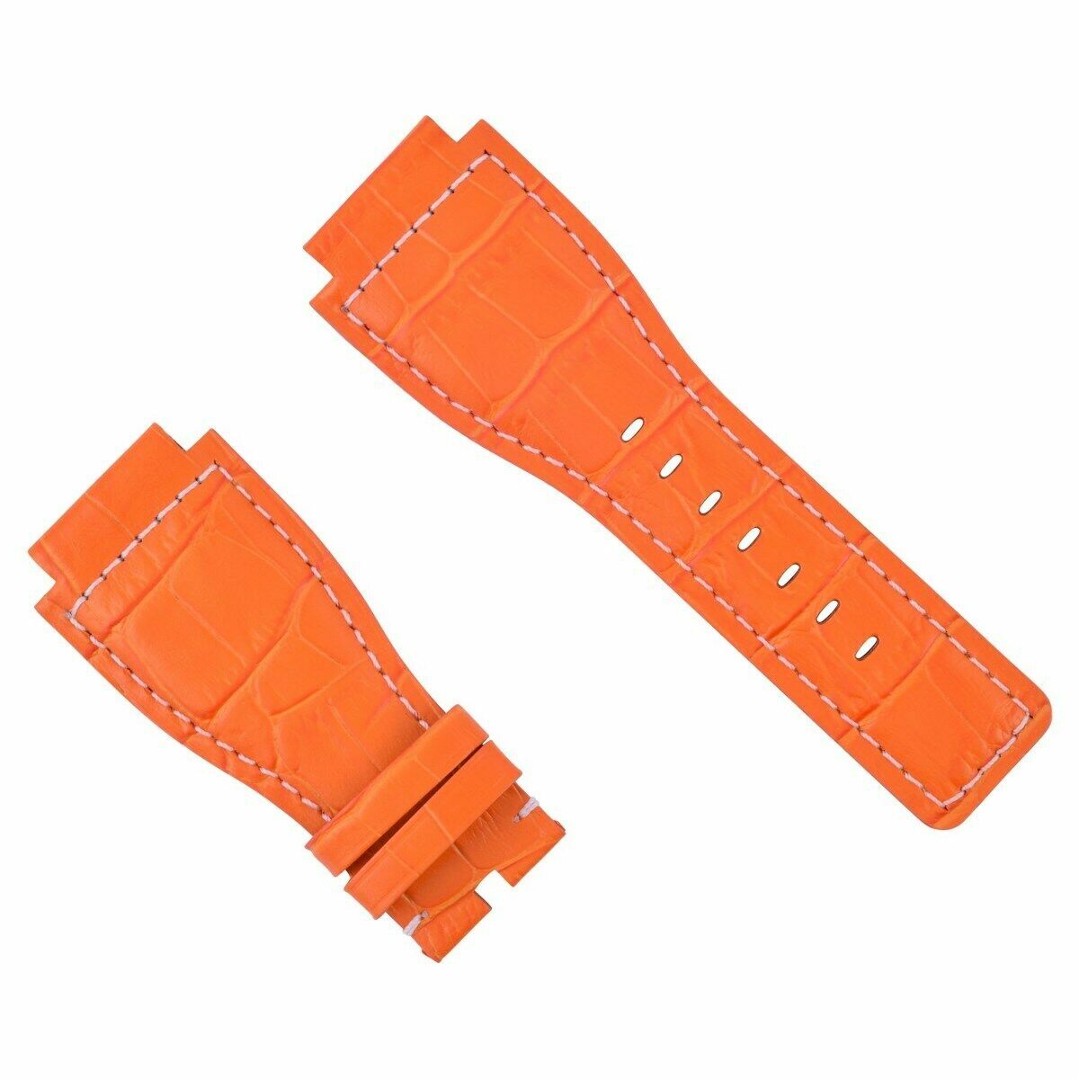 24MM LEATHER WATCH BAND STRAP FOR BELL & ROSS BR-01-03 ORANGE WHITE STITCH TQ