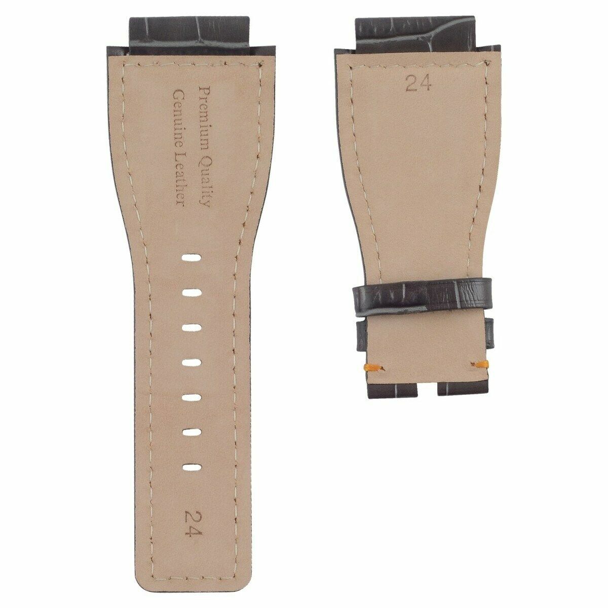 NEW 24MM LEATHER WATCH BAND STRAP FOR BELL & ROSS WATCH BR-01-BR-03 GREY TOP QLY