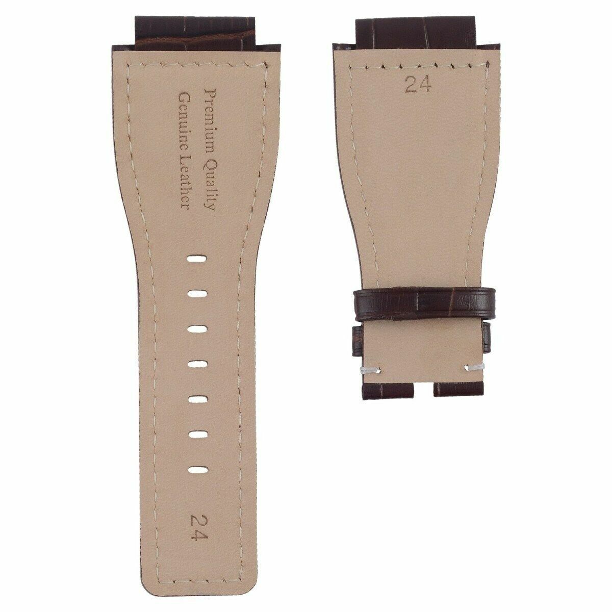 NEW 24MM LEATHER WATCH BAND STRAP FOR BELL & ROSS BR-01-03 BROWN WHITE STITCH