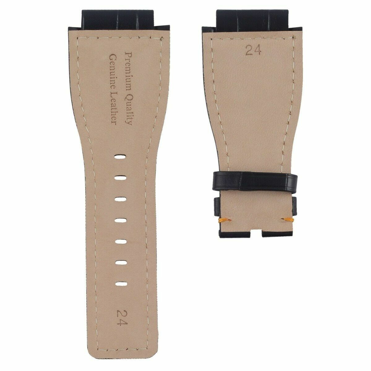 24MM LEATHER BAND STRAP FOR BELL & ROSS WATCH MODEL BR-01-BR-03 WATCH BLACK