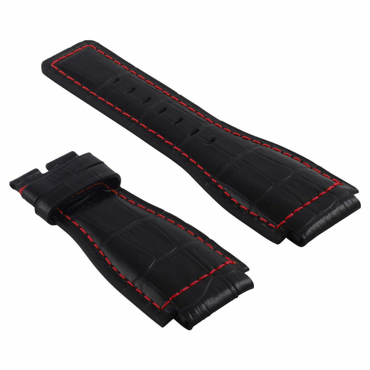 24MM GENUINE LEATHER WATCH BAND STRAP FOR BELL & ROSS BR-01-BR-03 BLACK RED