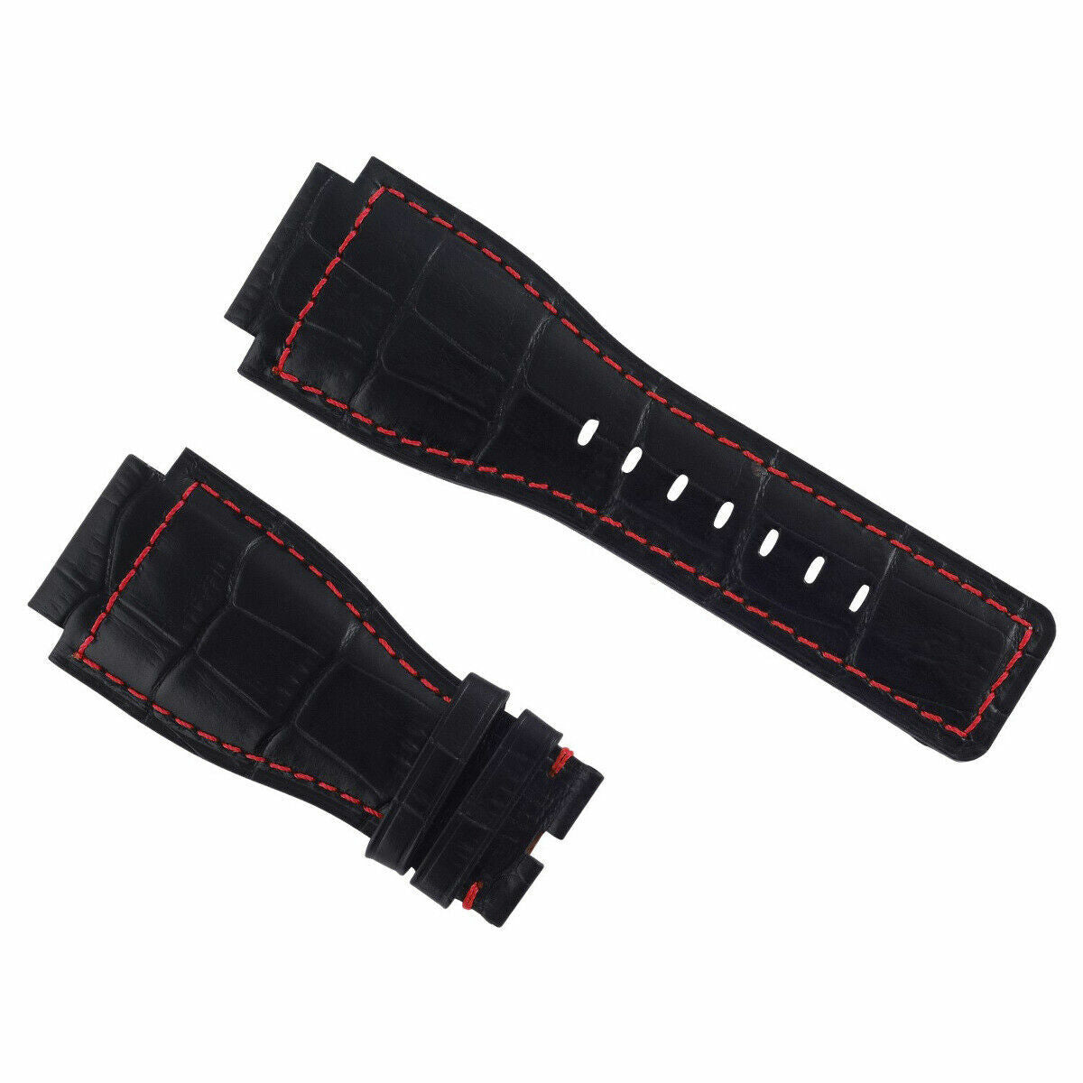 24MM GENUINE LEATHER WATCH BAND STRAP FOR BELL & ROSS BR-01-BR-03 BLACK RED