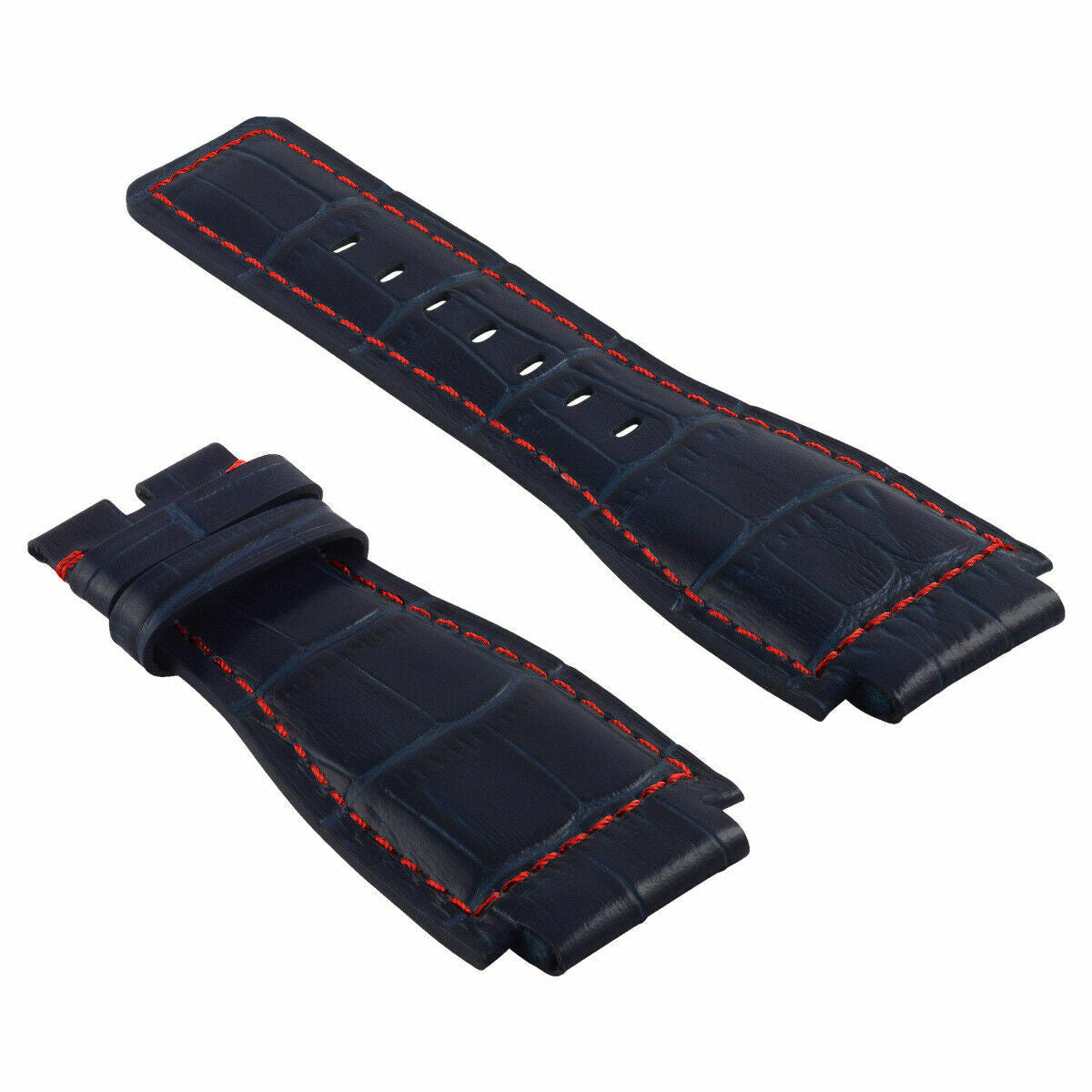 NEW 24MM LEATHER WATCH BAND STRAP FOR BELL & ROSS BR-01-03 WATCH BLUE RED STITCH