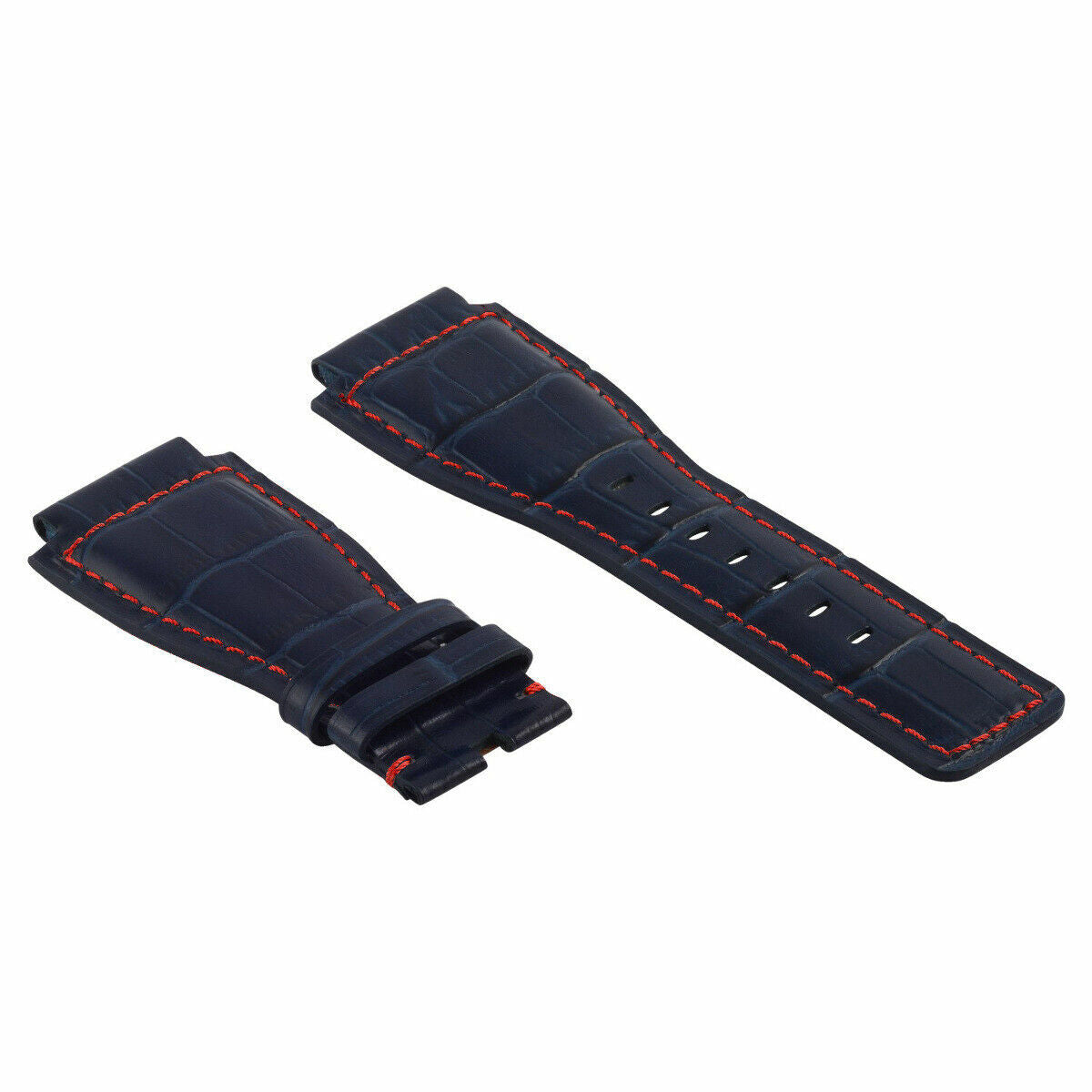 NEW 24MM LEATHER WATCH BAND STRAP FOR BELL & ROSS BR-01-03 WATCH BLUE RED STITCH