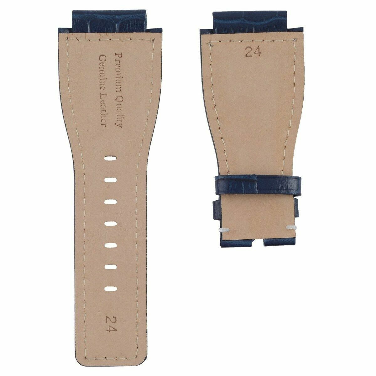 NEW 24MM LEATHER WATCH BAND STRAP FOR BELL & ROSS BR-01-03 WATCH BLUE RED STITCH