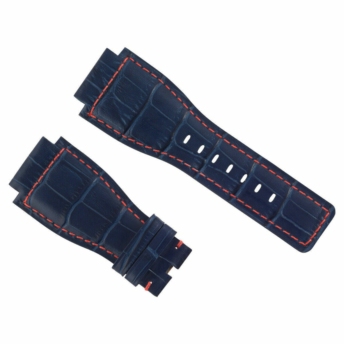 NEW 24MM LEATHER WATCH BAND STRAP FOR BELL & ROSS BR-01-03 WATCH BLUE RED STITCH