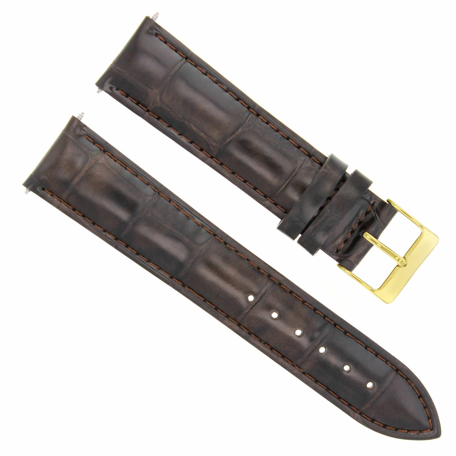 24MM LEATHER WATCH STRAP BAND FOR MONTBLANC WATCH DARK BROWN GOLD BUCKLE