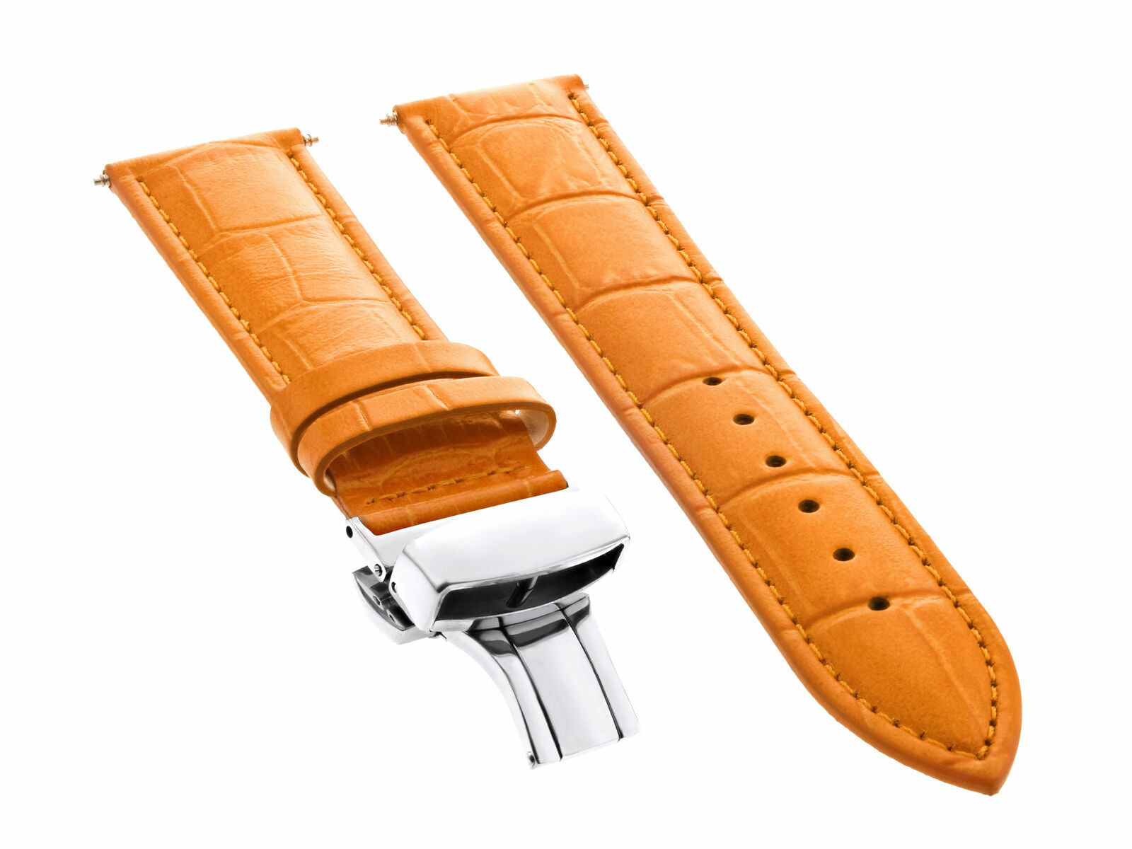 18MM LEATHER WATCH BAND STRAP FOR SEIKO WATCH +  DEPLOYMENT CLASP ORANGE