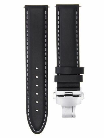 21MM LEATHER WATCH STRAP BAND CLASP FOR IWC   PORTUGUESE PILOT BLACK CLAP SHINY