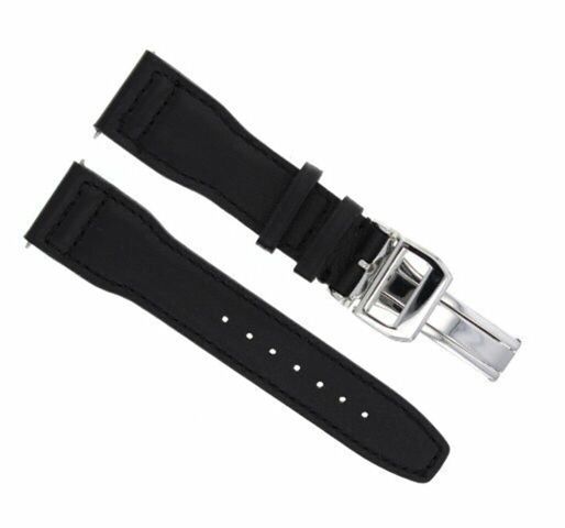 21MM LEATHER WATCH STRAP BAND CLASP FOR IWC   PORTUGUESE PILOT BLACK CLAP SHINY