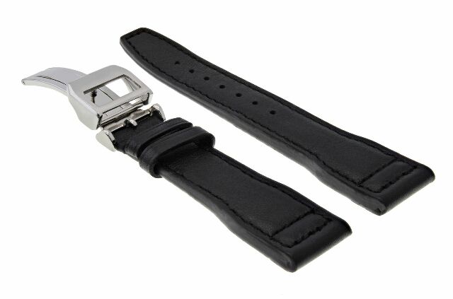 21MM LEATHER WATCH STRAP BAND CLASP FOR IWC PORTUGUESE PILOT CHRONO TOP BLACK