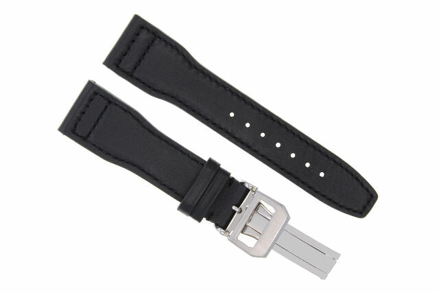 21MM LEATHER WATCH STRAP BAND CLASP FOR IWC PORTUGUESE PILOT CHRONO TOP BLACK