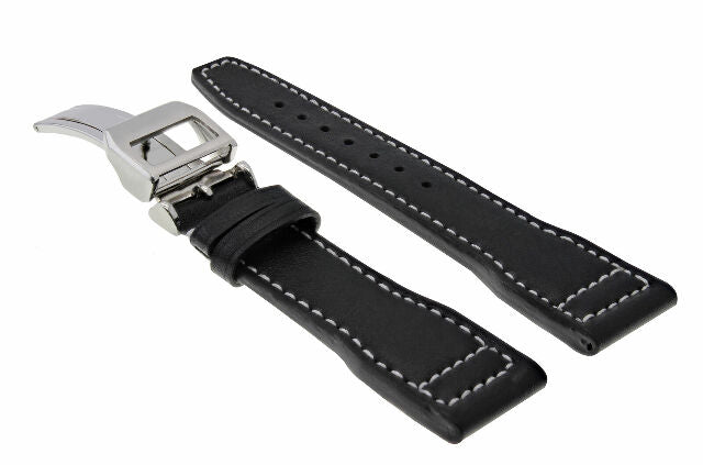 21MM LEATHER WATCH STRAP BAND FOR  IWC PILOT PORTUGUESE WATCH CLASP BLACK WS