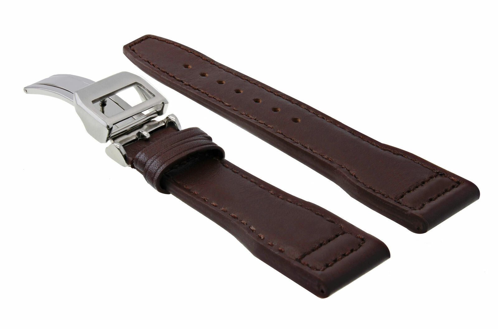 21MM LEATHER WATCH STRAP BAND DEPLOYMENT CLASP FOR IWC PILOT TOP GUN BROWN SHINY
